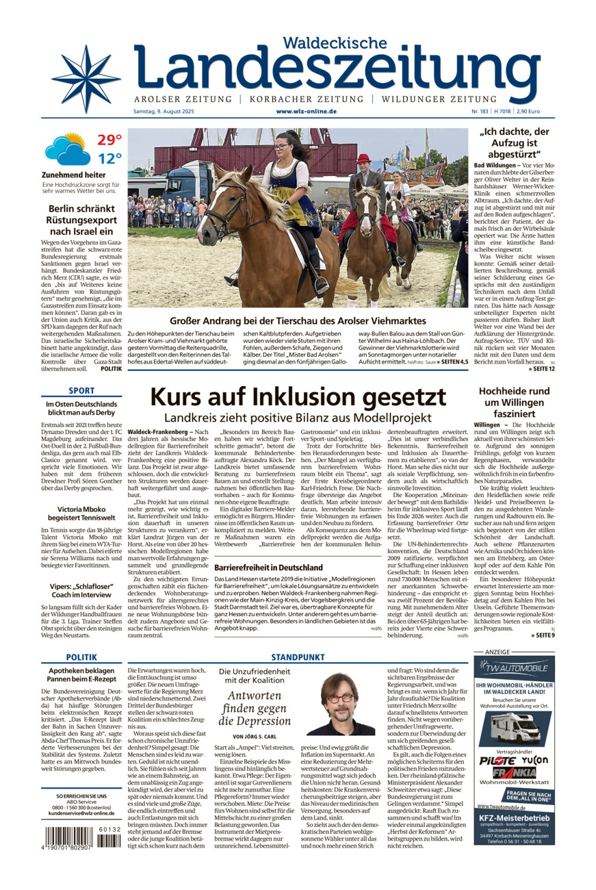 Waldeckische Landeszeitung vom Samstag, 09.08.2025