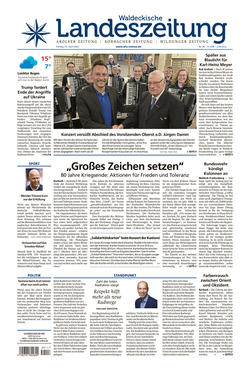 Waldeckische Landeszeitung vom Freitag, 25.04.2025