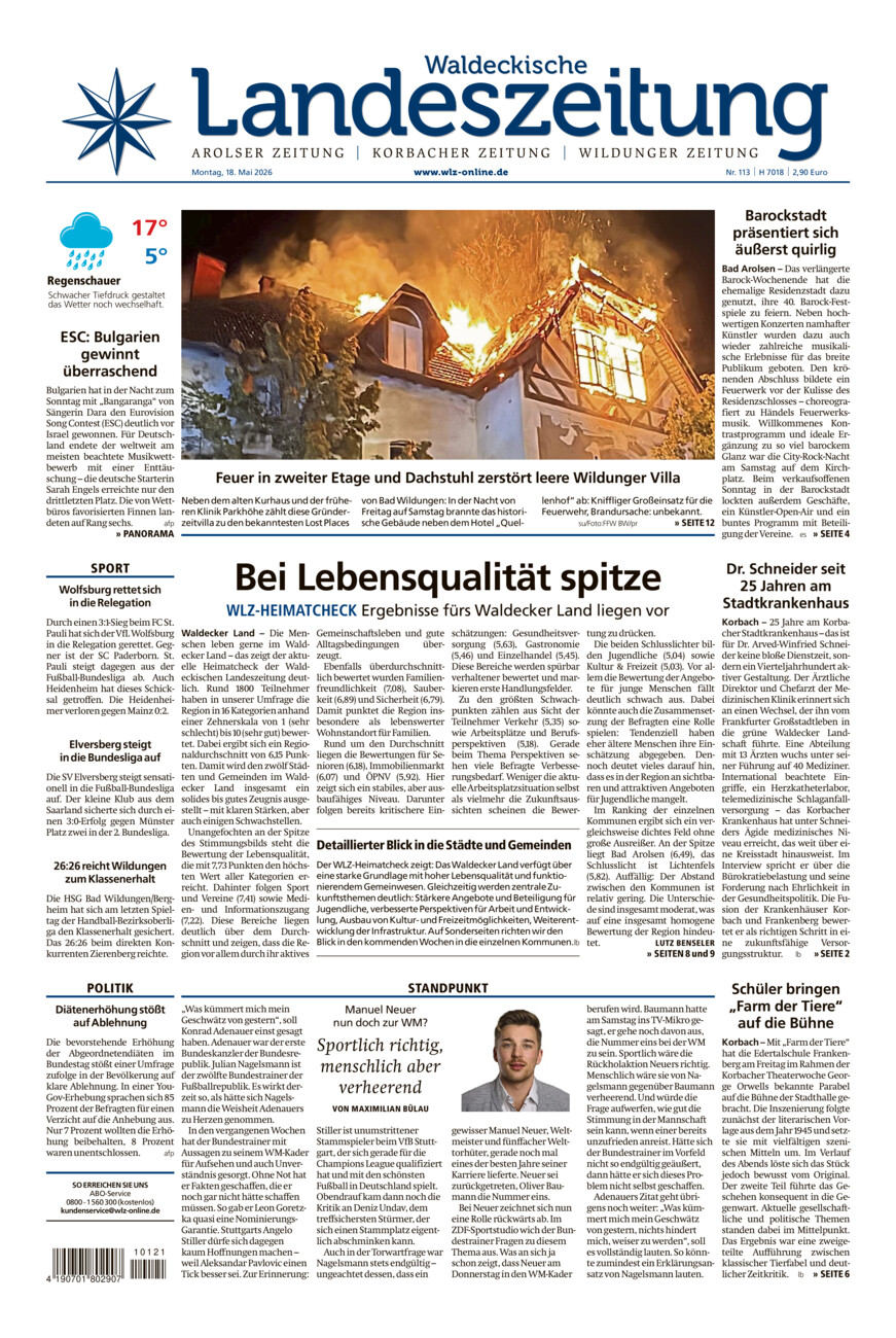 Waldeckische Landeszeitung vom Montag, 18.05.2026