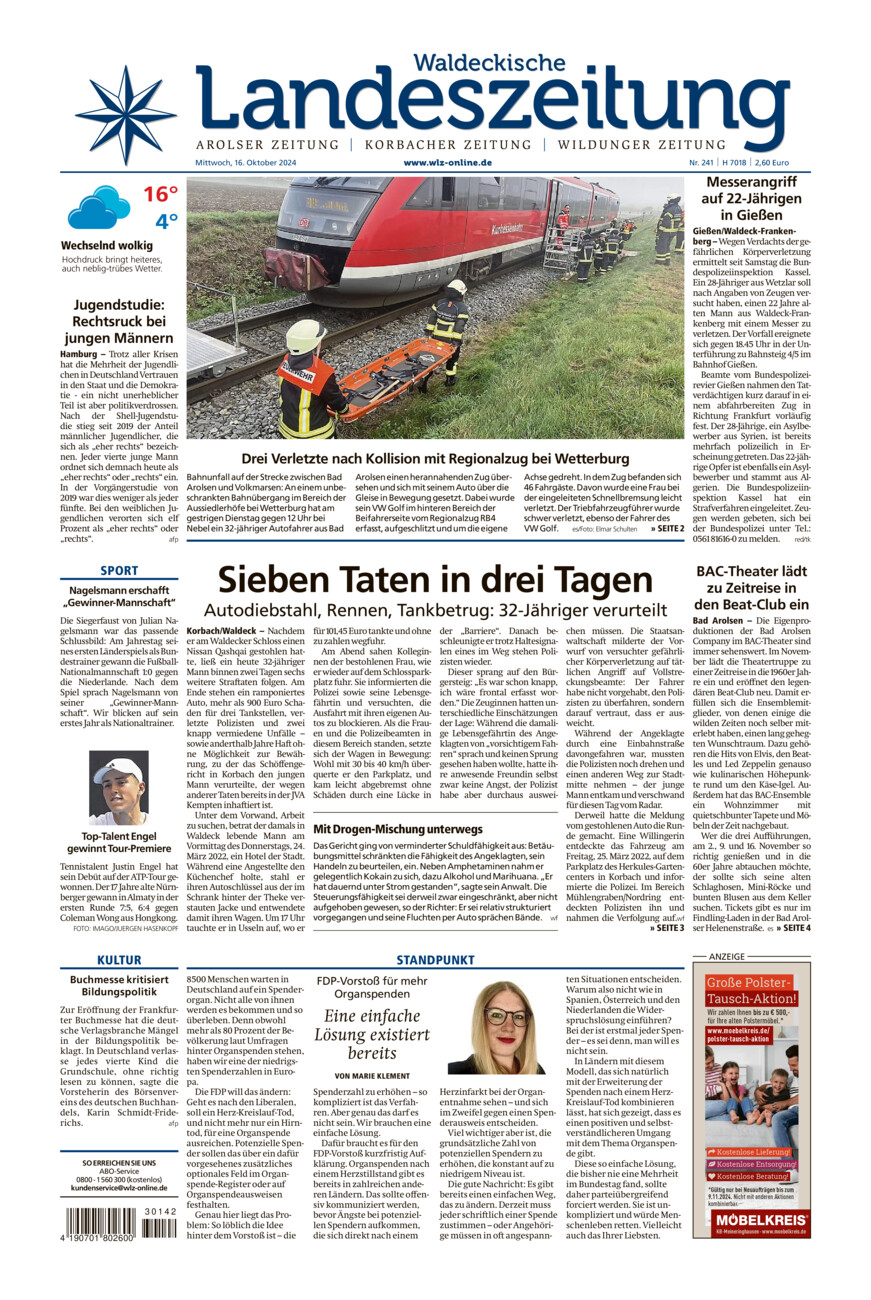 Waldeckische Landeszeitung vom Mittwoch, 16.10.2024