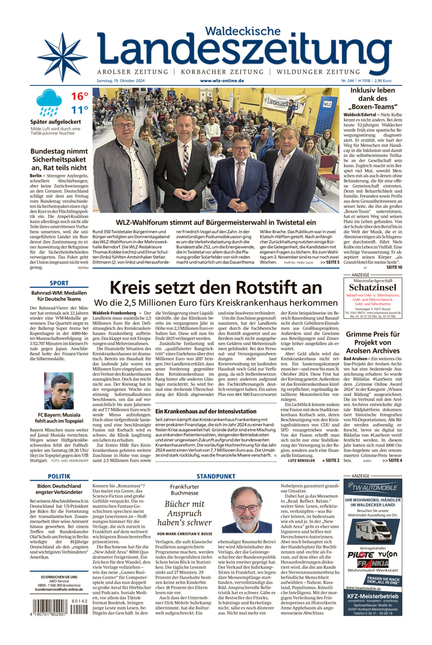 Waldeckische Landeszeitung vom Samstag, 19.10.2024