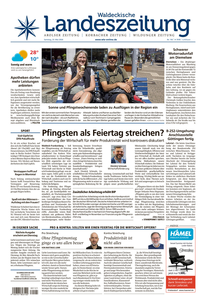 Waldeckische Landeszeitung vom Samstag, 23.05.2026