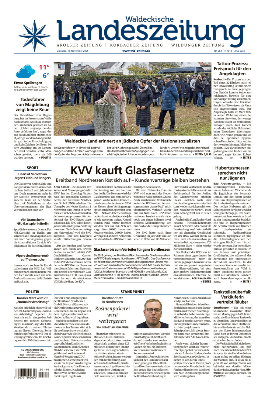 Waldeckische Landeszeitung vom Dienstag, 11.11.2025
