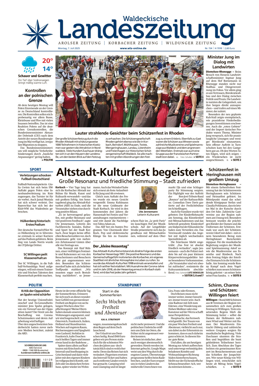 Waldeckische Landeszeitung vom Montag, 07.07.2025