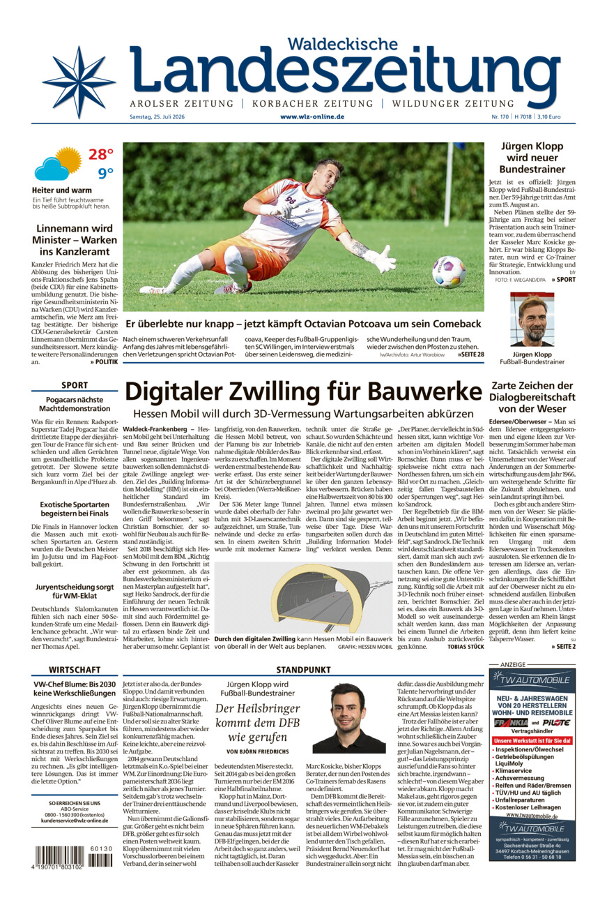 Waldeckische Landeszeitung vom Samstag, 25.07.2026