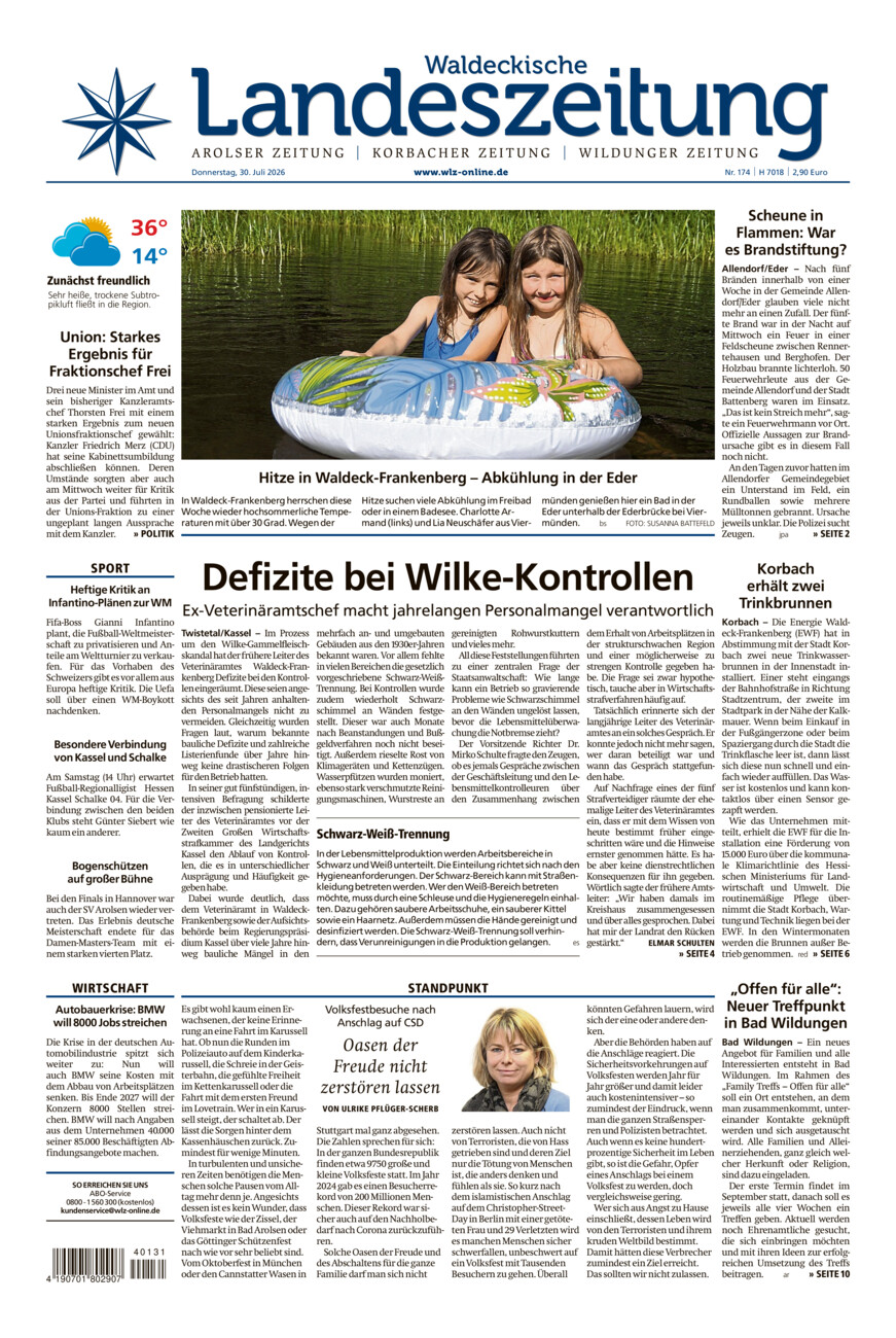 Waldeckische Landeszeitung vom Donnerstag, 30.07.2026