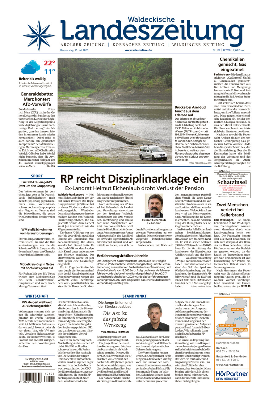 Waldeckische Landeszeitung vom Donnerstag, 10.07.2025
