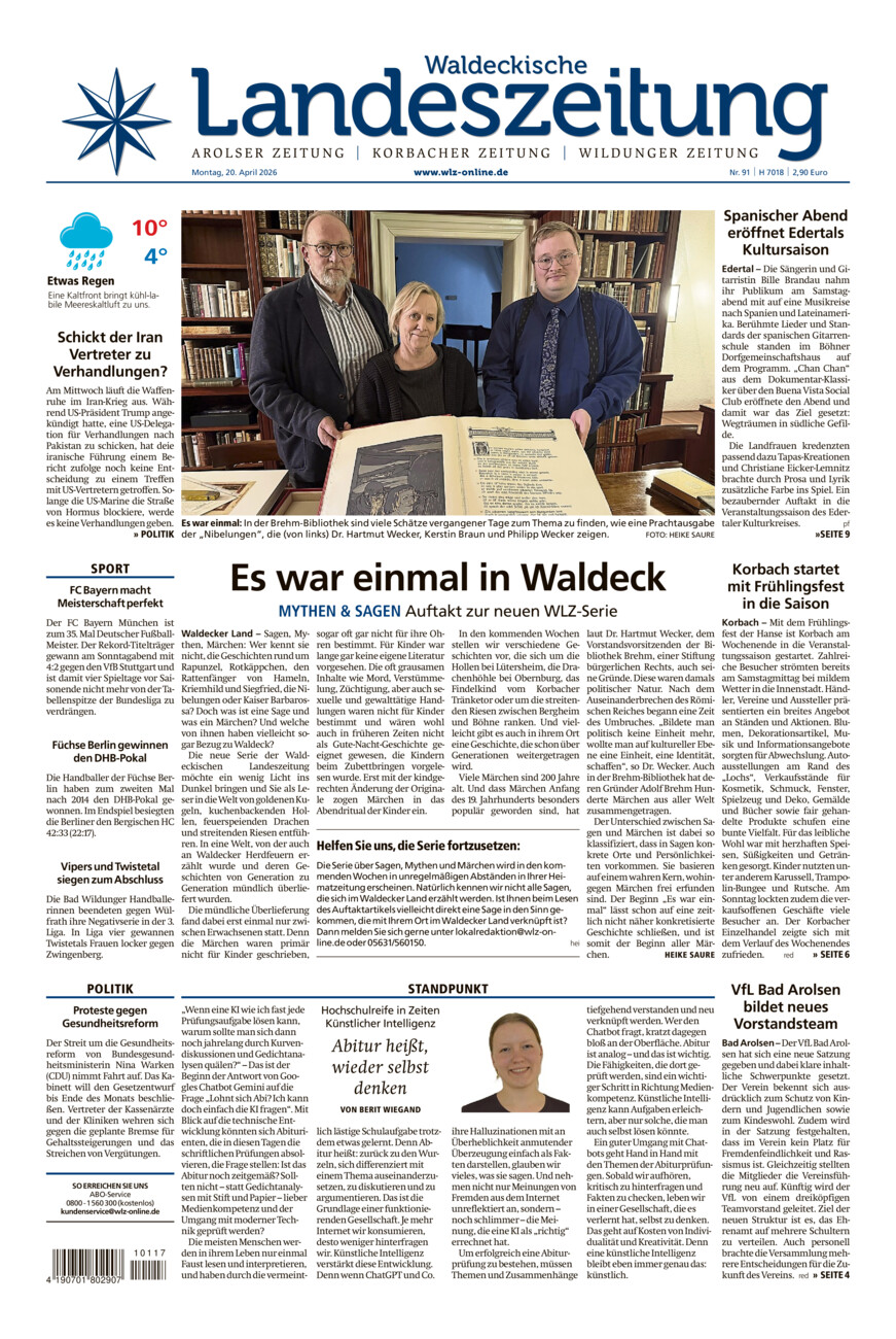 Waldeckische Landeszeitung vom Montag, 20.04.2026