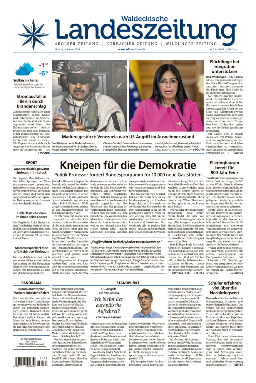 Waldeckische Landeszeitung vom Montag, 05.01.2026