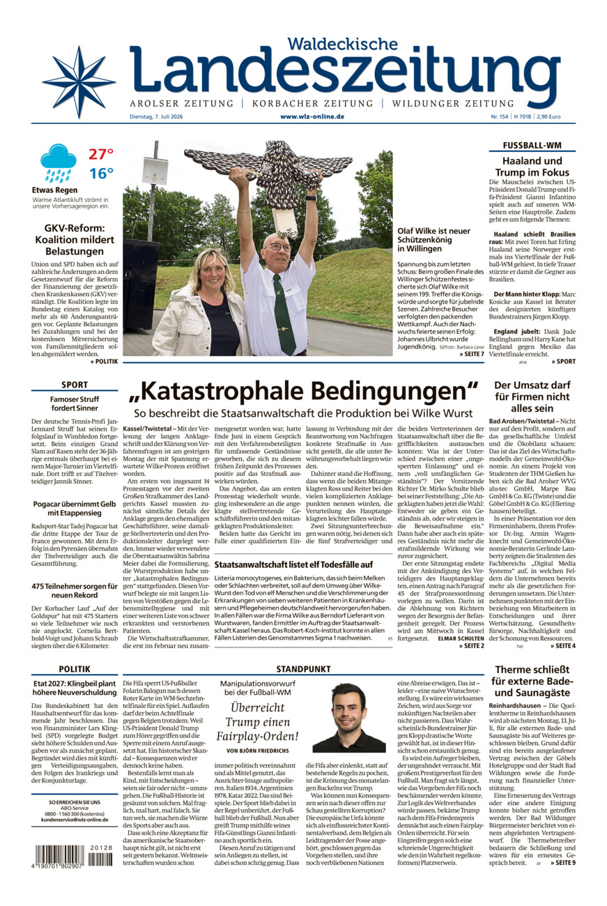 Waldeckische Landeszeitung vom Dienstag, 07.07.2026