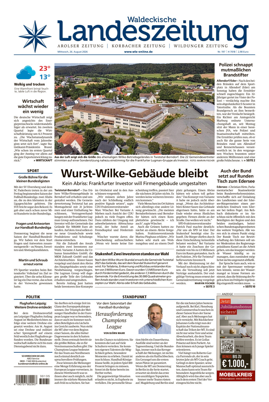 Waldeckische Landeszeitung vom Mittwoch, 26.08.2026