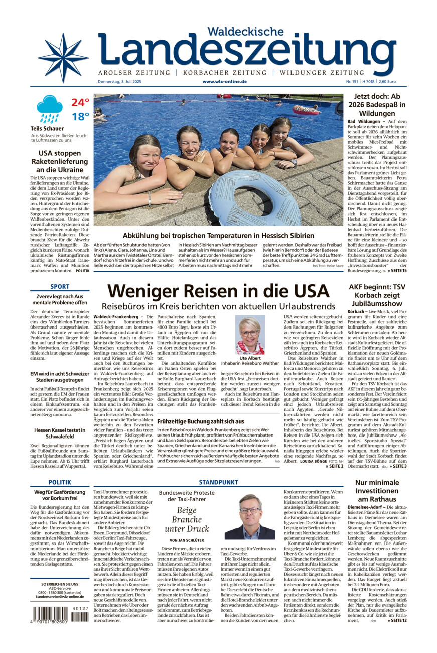 Waldeckische Landeszeitung vom Donnerstag, 03.07.2025