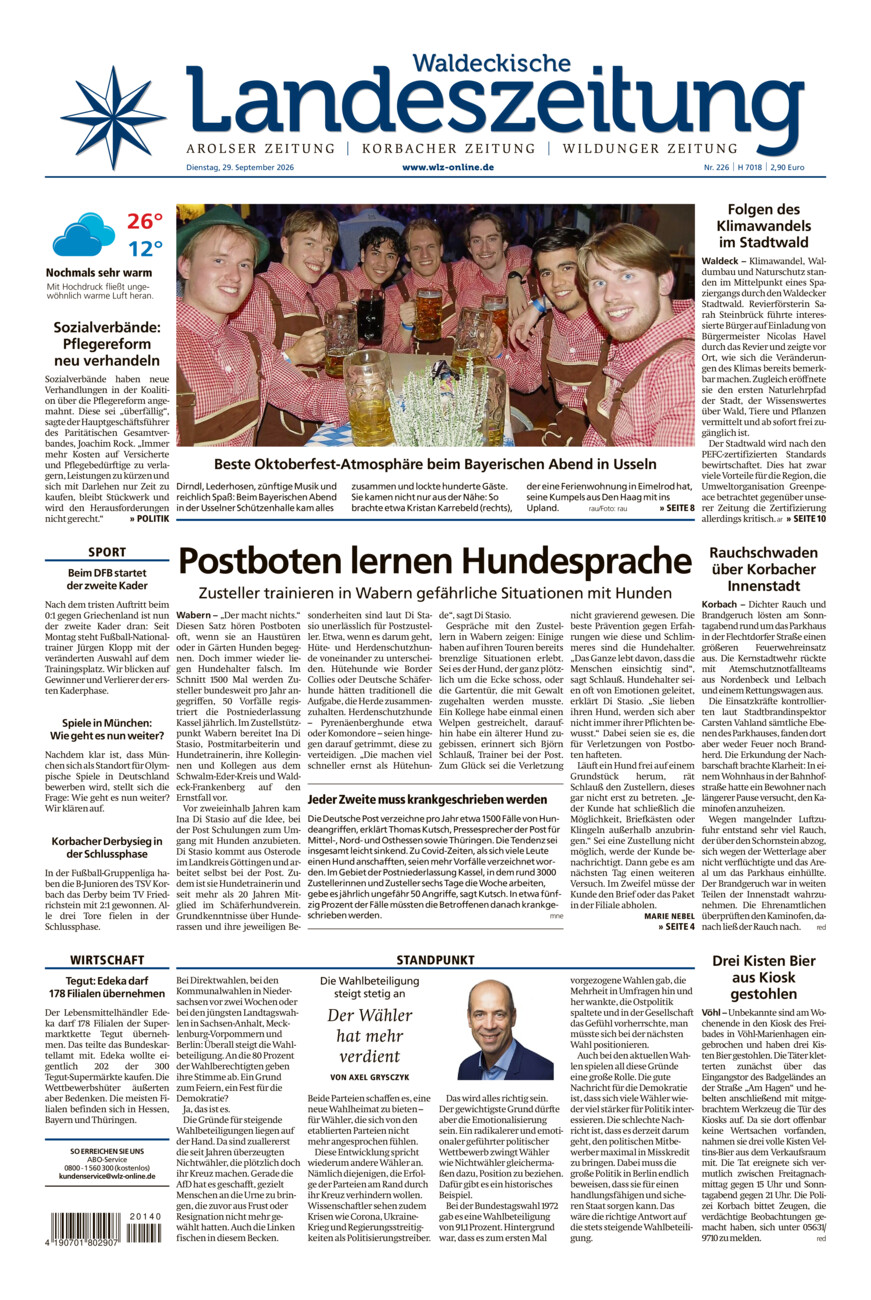 Waldeckische Landeszeitung vom Dienstag, 29.09.2026
