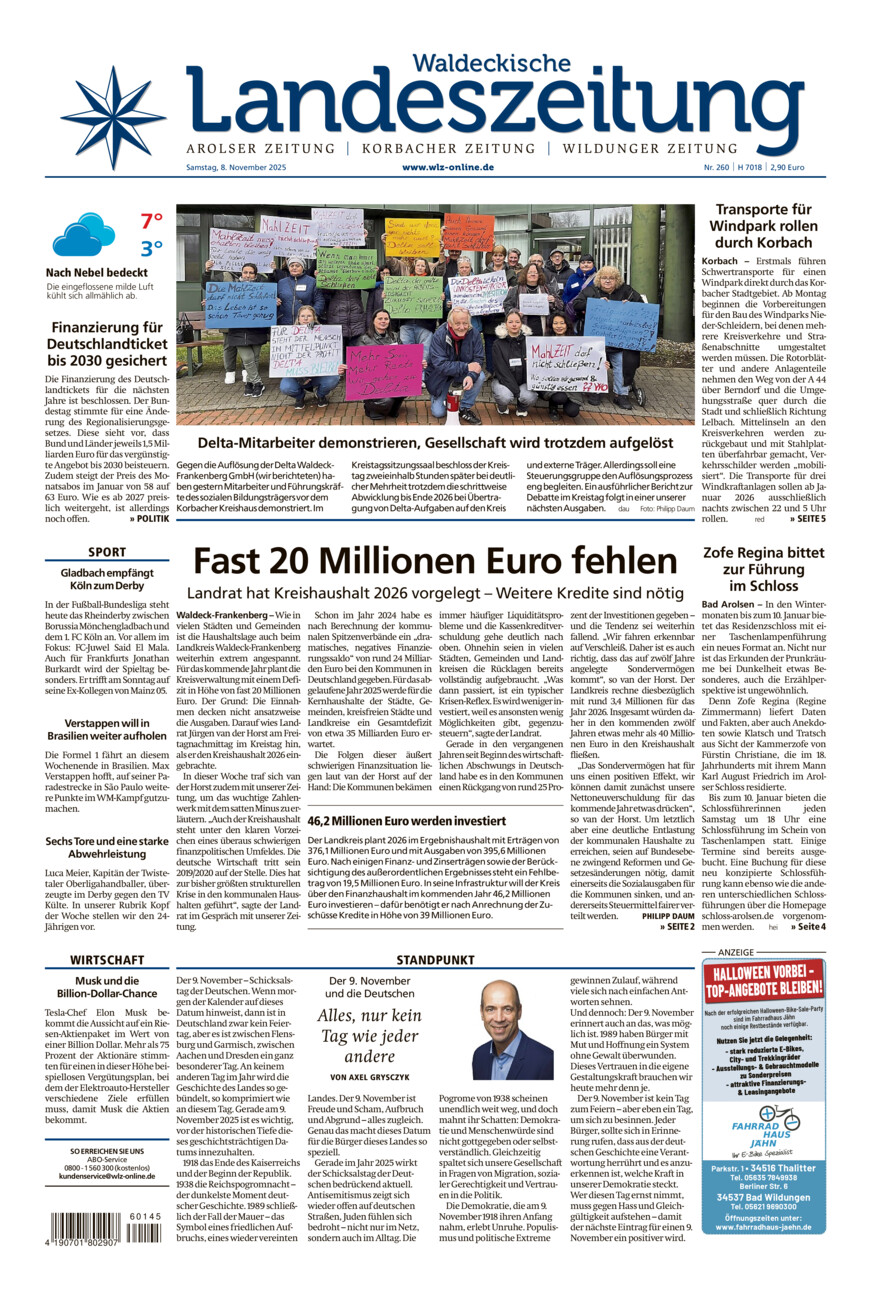 Waldeckische Landeszeitung vom Samstag, 08.11.2025