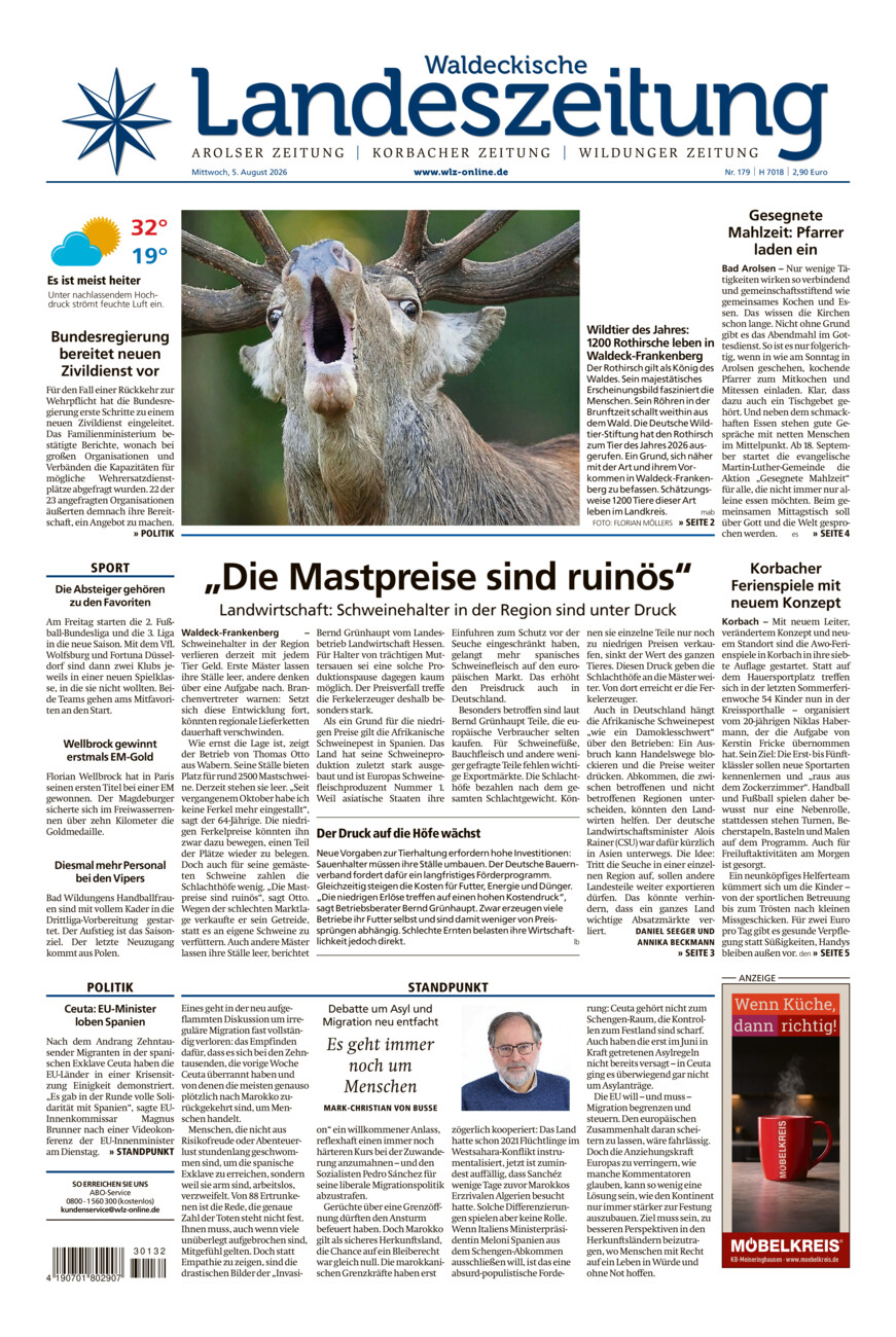 Waldeckische Landeszeitung vom Mittwoch, 05.08.2026