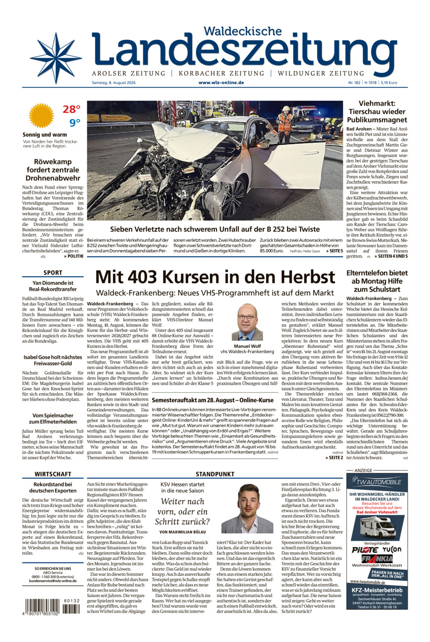 Waldeckische Landeszeitung vom Samstag, 08.08.2026