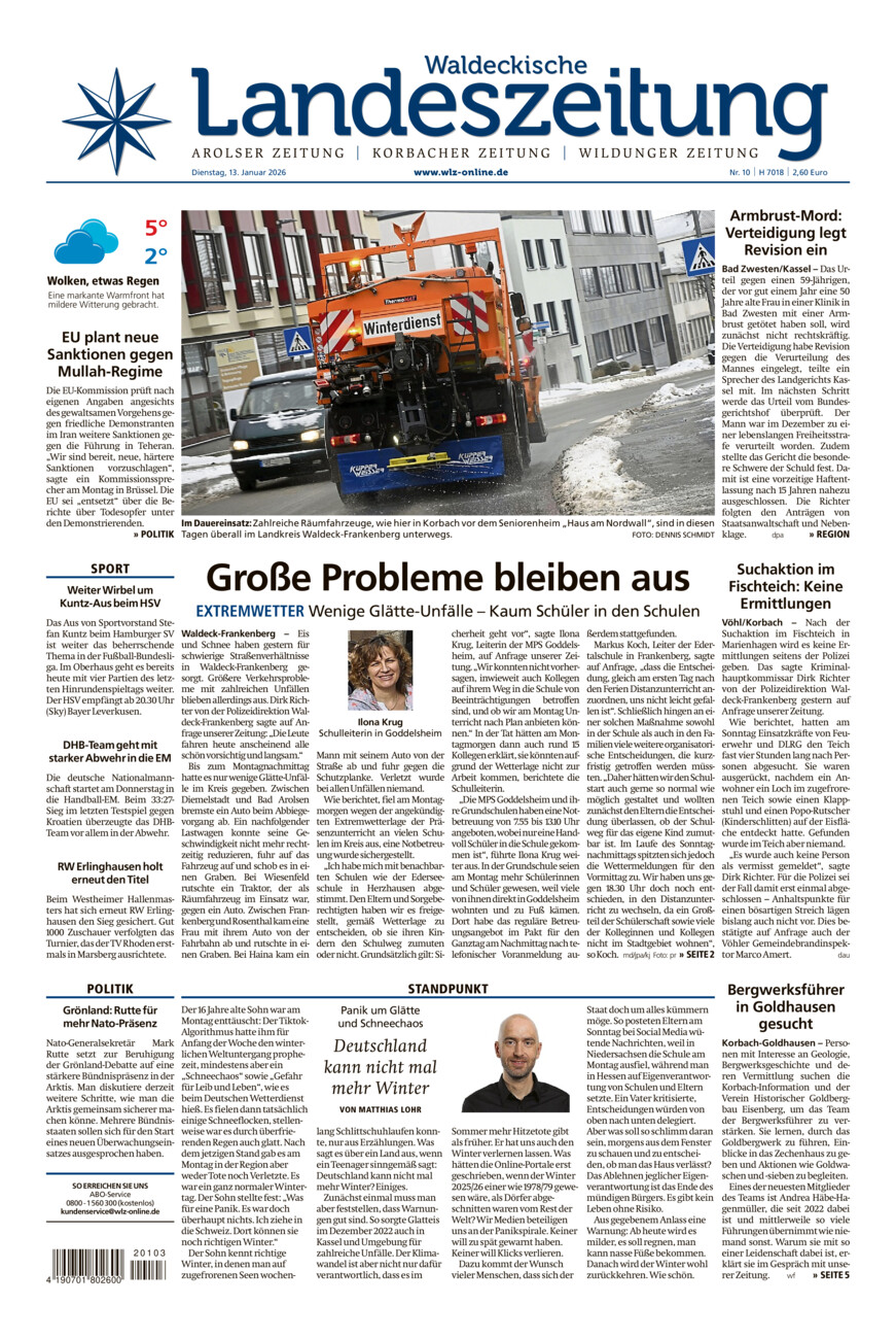 Waldeckische Landeszeitung vom Dienstag, 13.01.2026