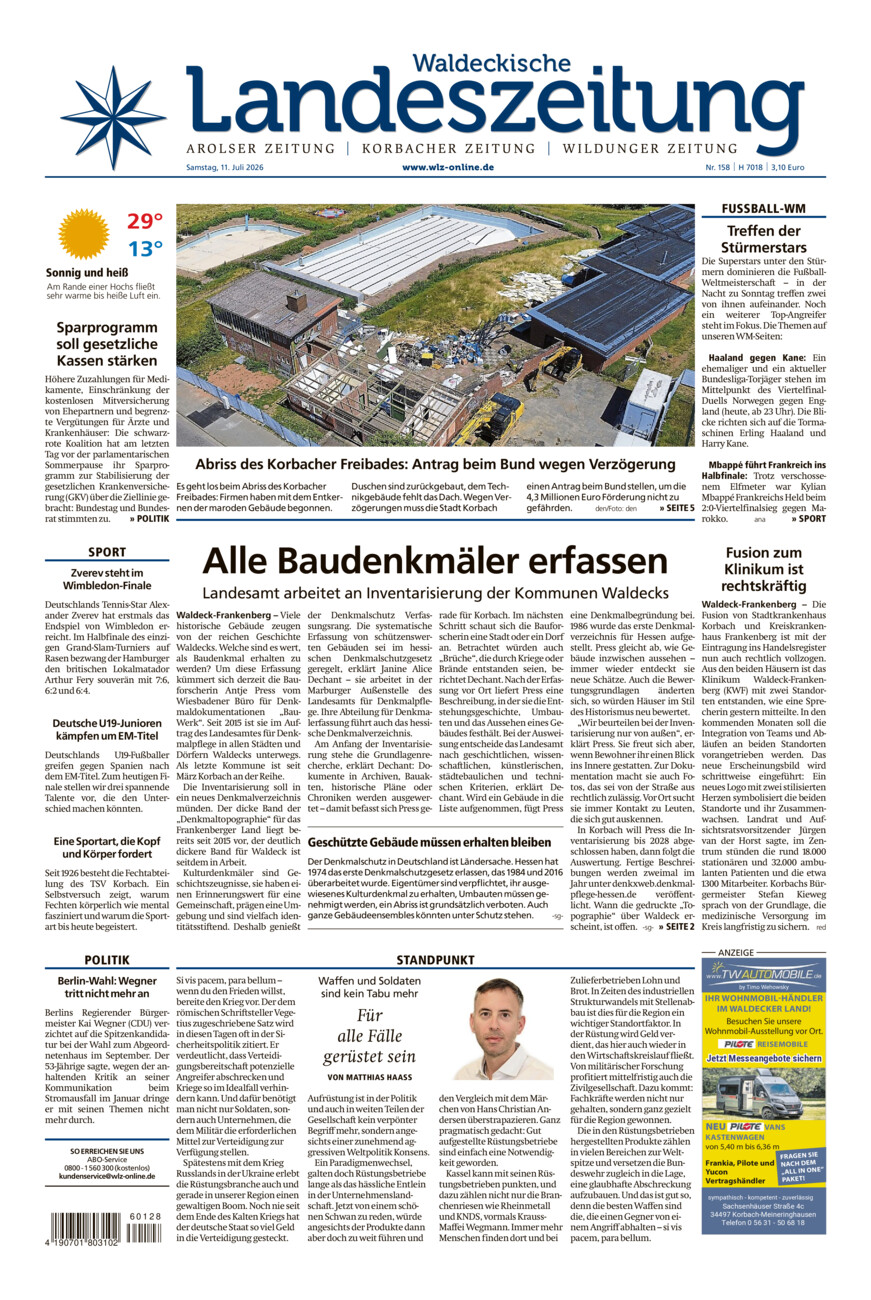 Waldeckische Landeszeitung vom Samstag, 11.07.2026