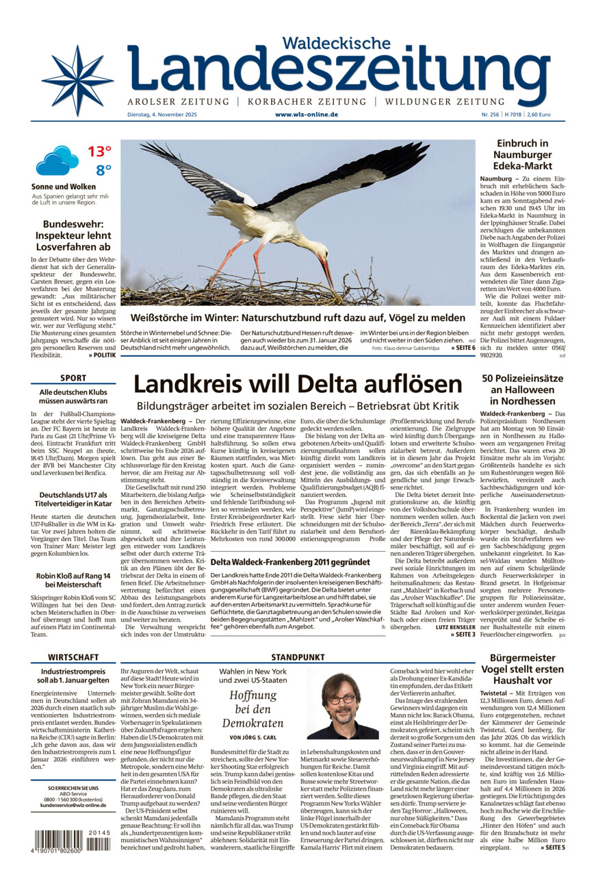 Waldeckische Landeszeitung vom Dienstag, 04.11.2025