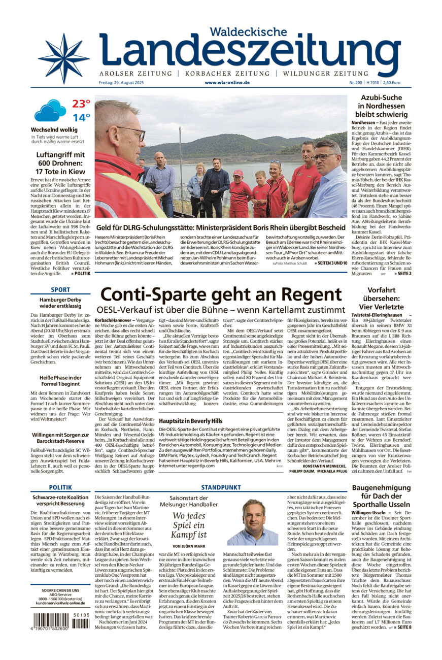 Waldeckische Landeszeitung vom Freitag, 29.08.2025