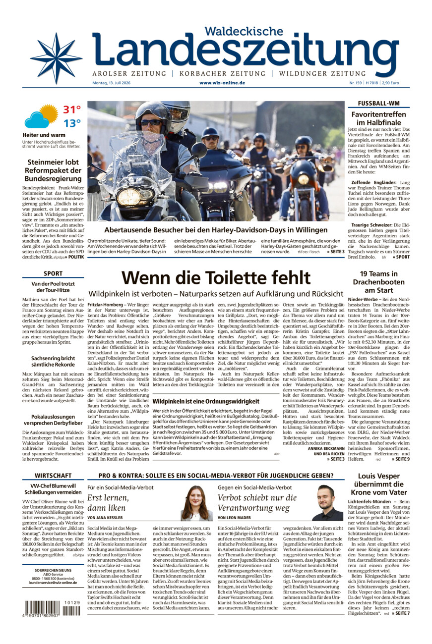 Waldeckische Landeszeitung vom Montag, 13.07.2026