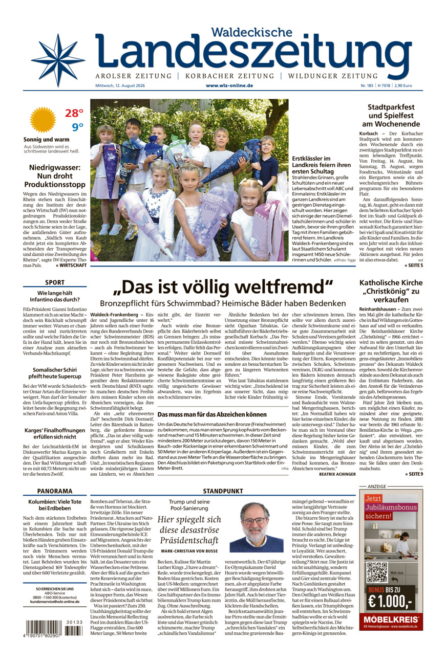 Waldeckische Landeszeitung vom Mittwoch, 12.08.2026