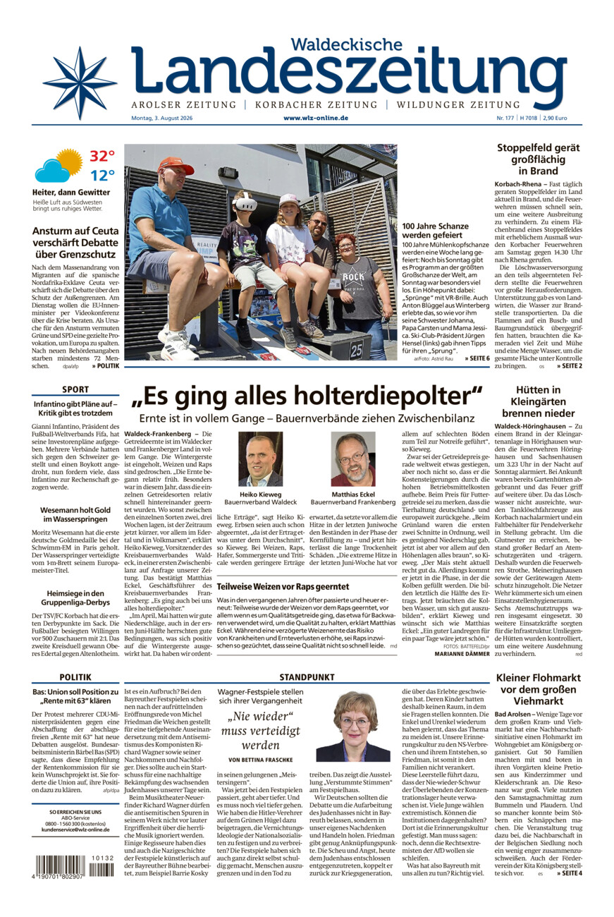 Waldeckische Landeszeitung vom Montag, 03.08.2026