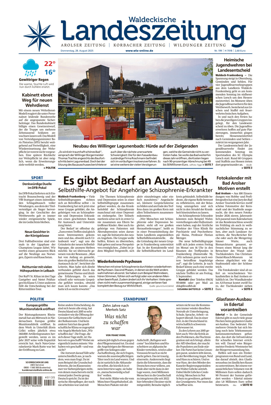 Waldeckische Landeszeitung vom Donnerstag, 28.08.2025