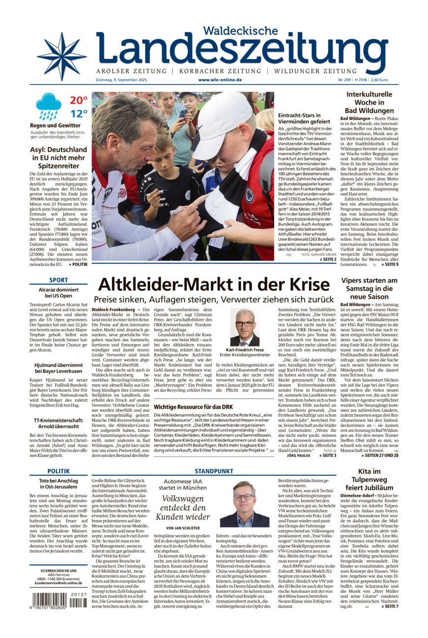 Waldeckische Landeszeitung vom Dienstag, 09.09.2025