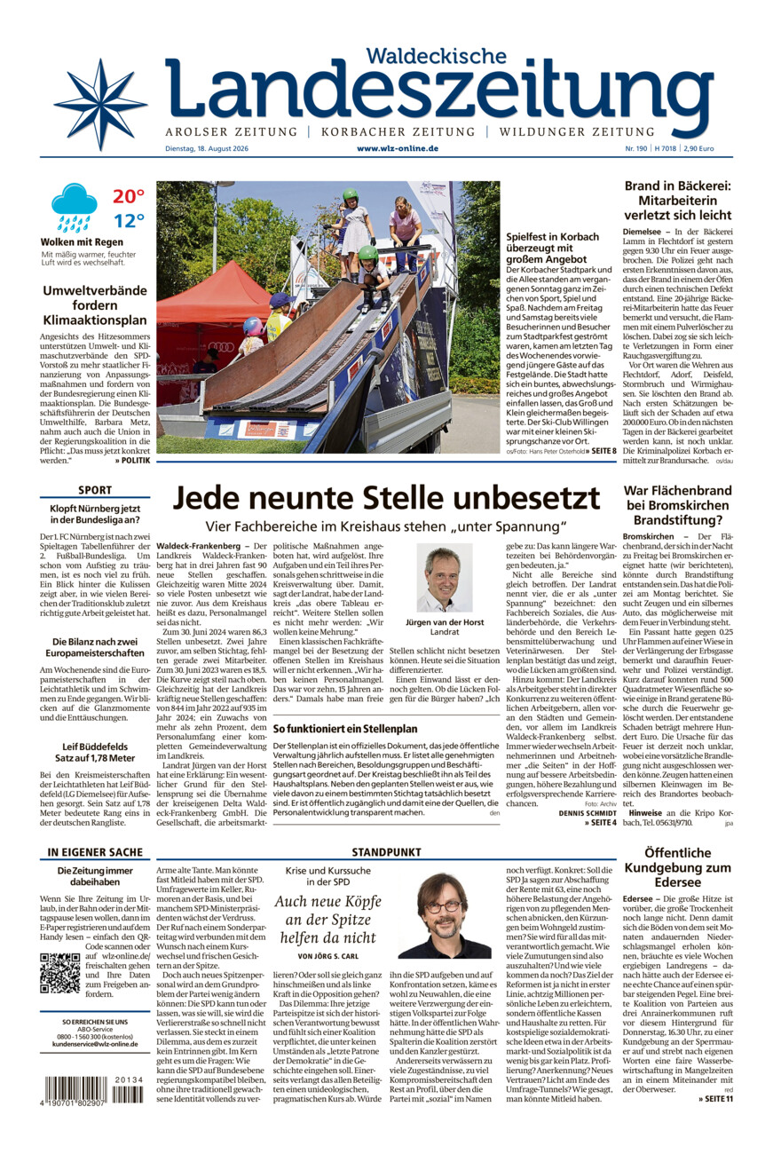 Waldeckische Landeszeitung vom Dienstag, 18.08.2026