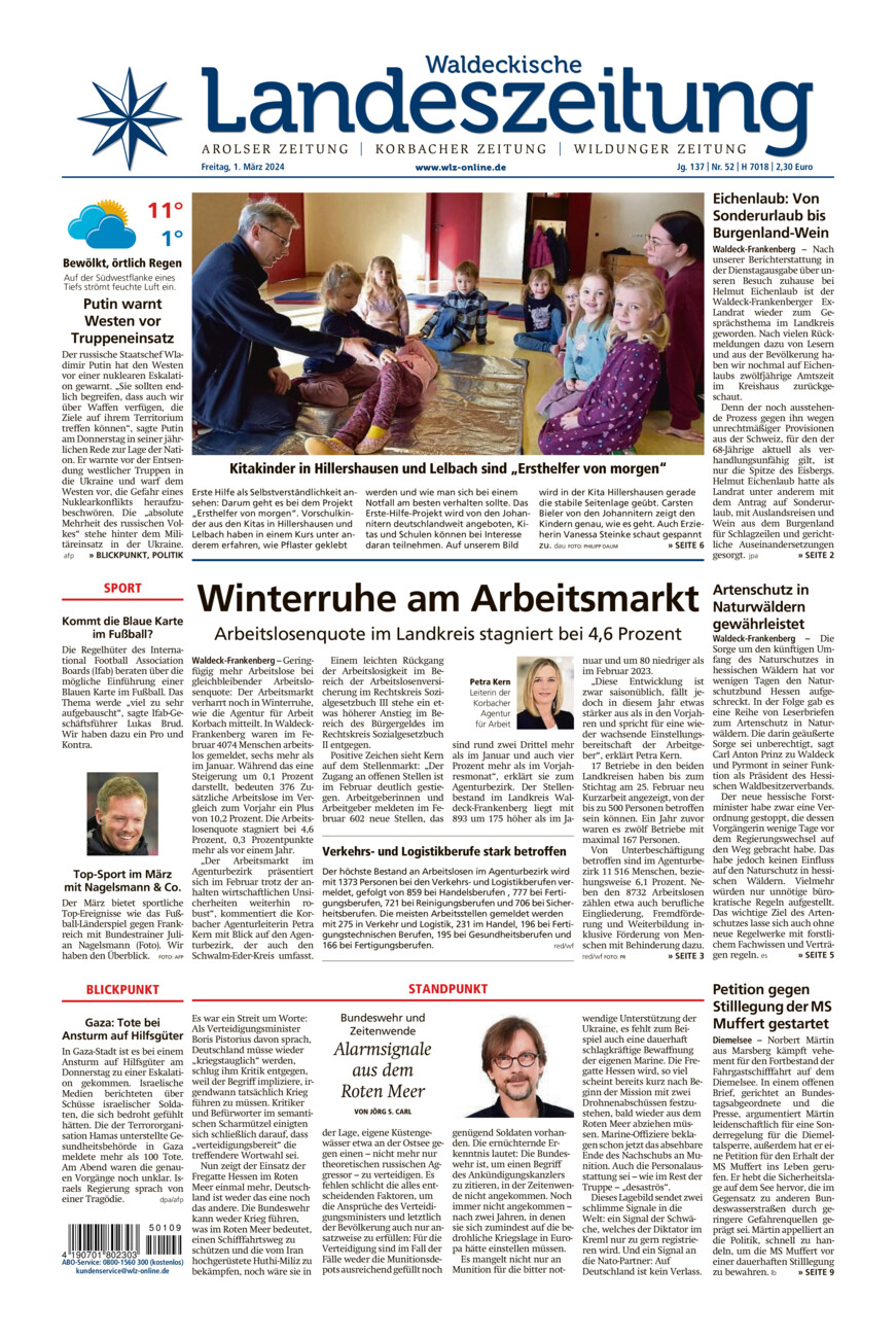 Waldeckische Landeszeitung vom Freitag, 01.03.2024