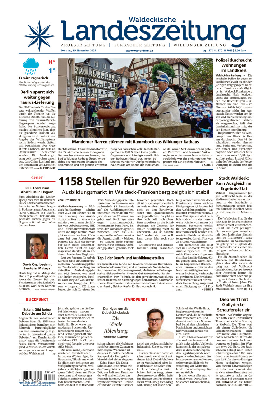 Waldeckische Landeszeitung vom Dienstag, 19.11.2024