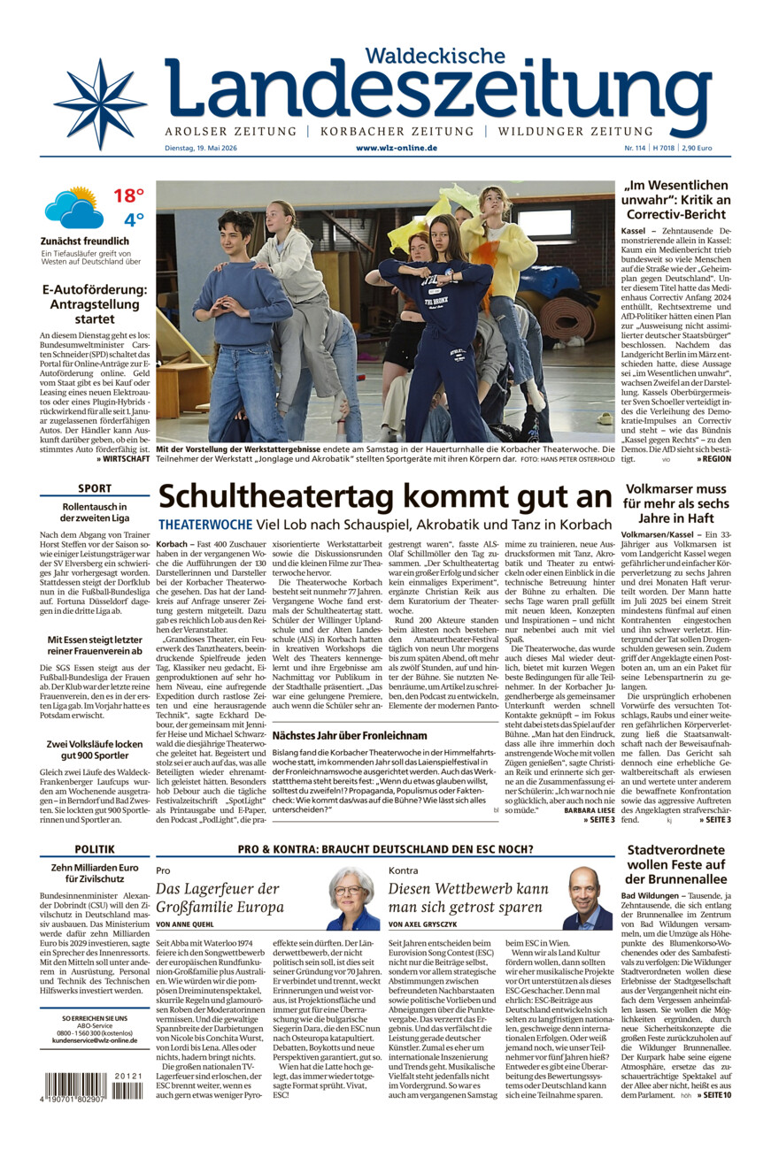 Waldeckische Landeszeitung vom Dienstag, 19.05.2026