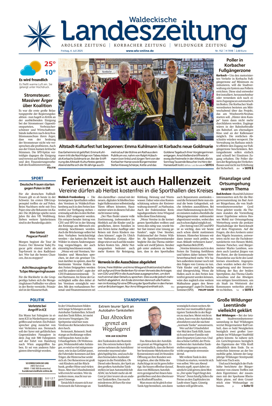 Waldeckische Landeszeitung vom Freitag, 04.07.2025