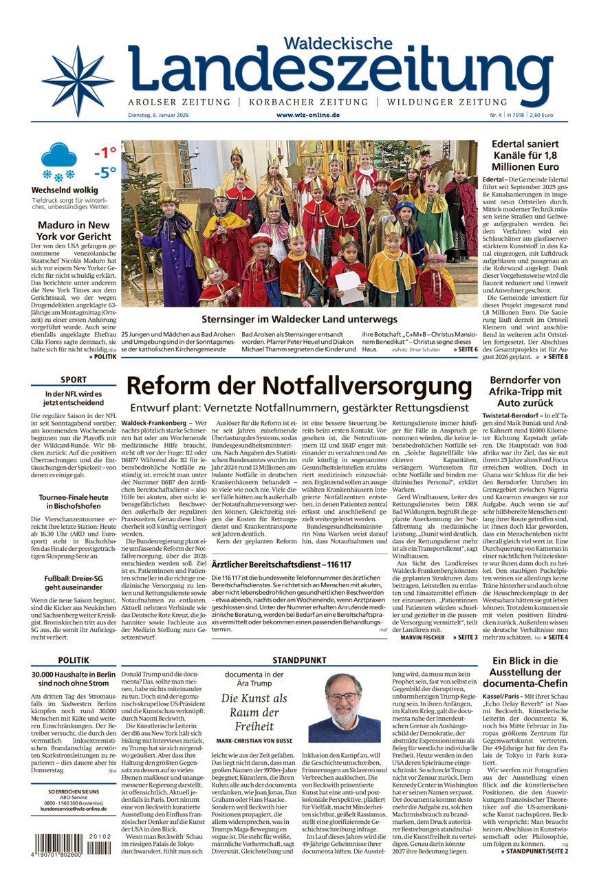 Waldeckische Landeszeitung vom Dienstag, 06.01.2026