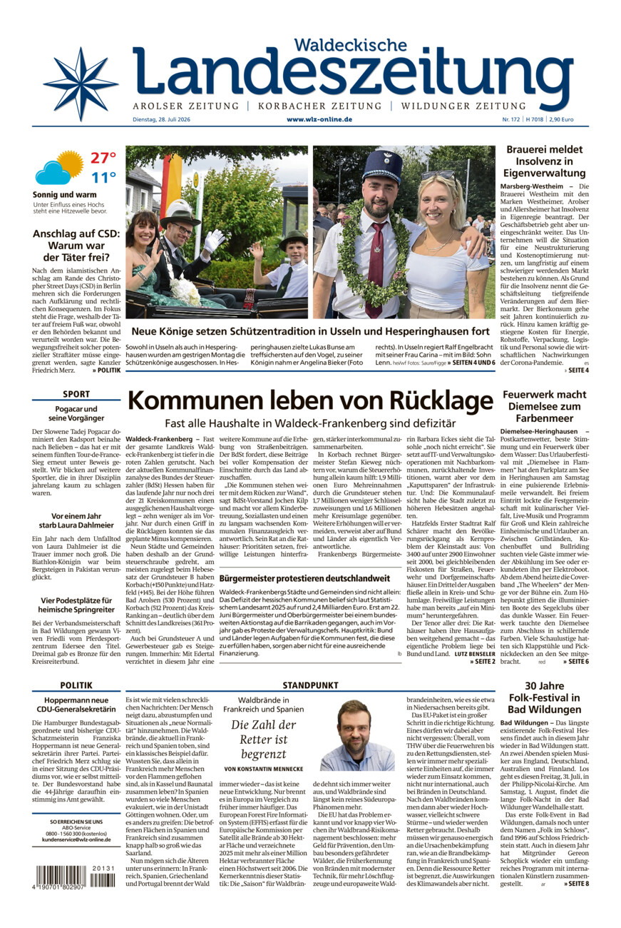Waldeckische Landeszeitung vom Dienstag, 28.07.2026