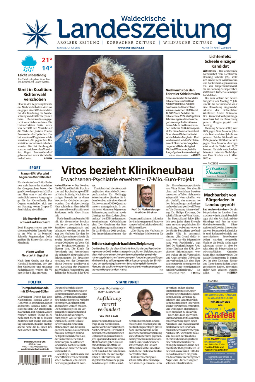 Waldeckische Landeszeitung vom Samstag, 12.07.2025