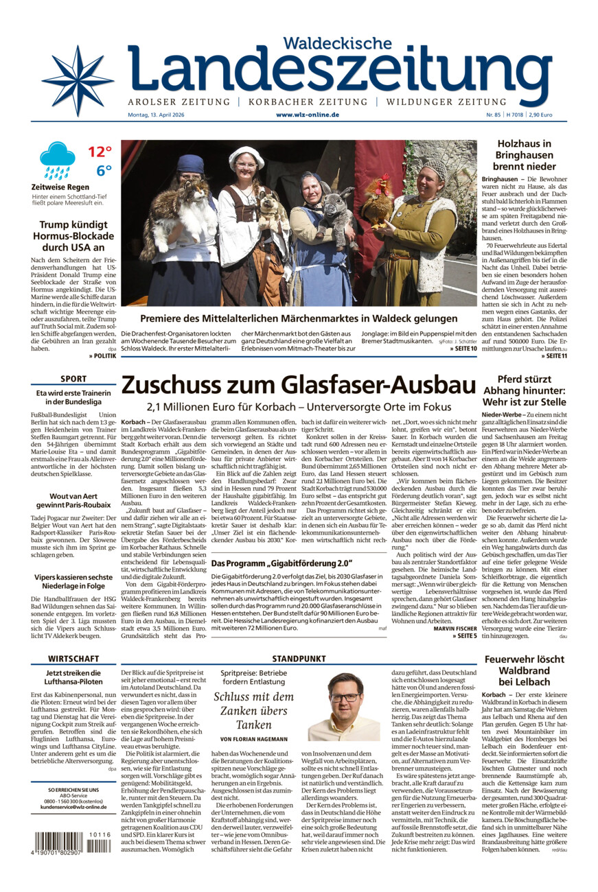Waldeckische Landeszeitung vom Montag, 13.04.2026