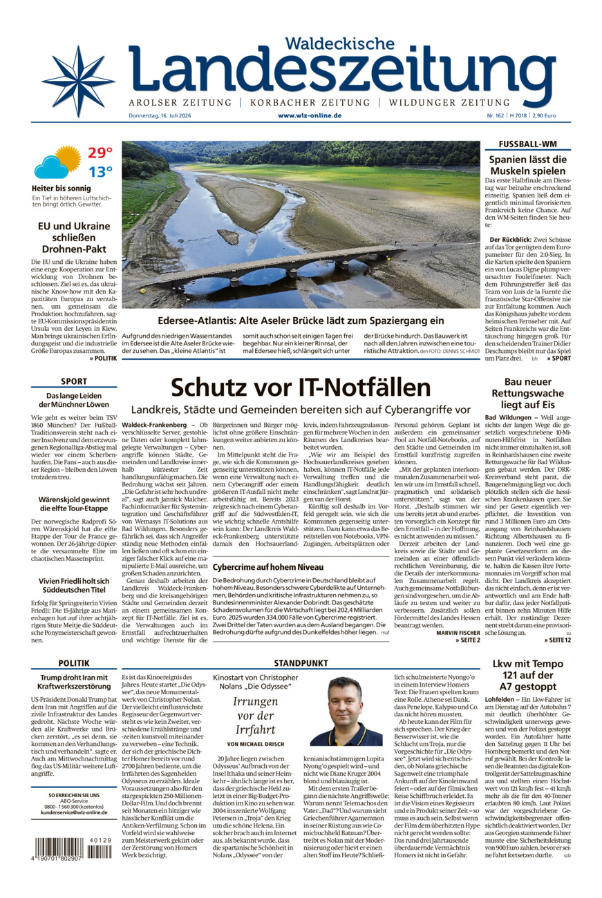 Waldeckische Landeszeitung vom Donnerstag, 16.07.2026