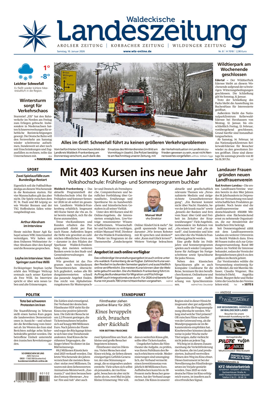 Waldeckische Landeszeitung vom Samstag, 10.01.2026
