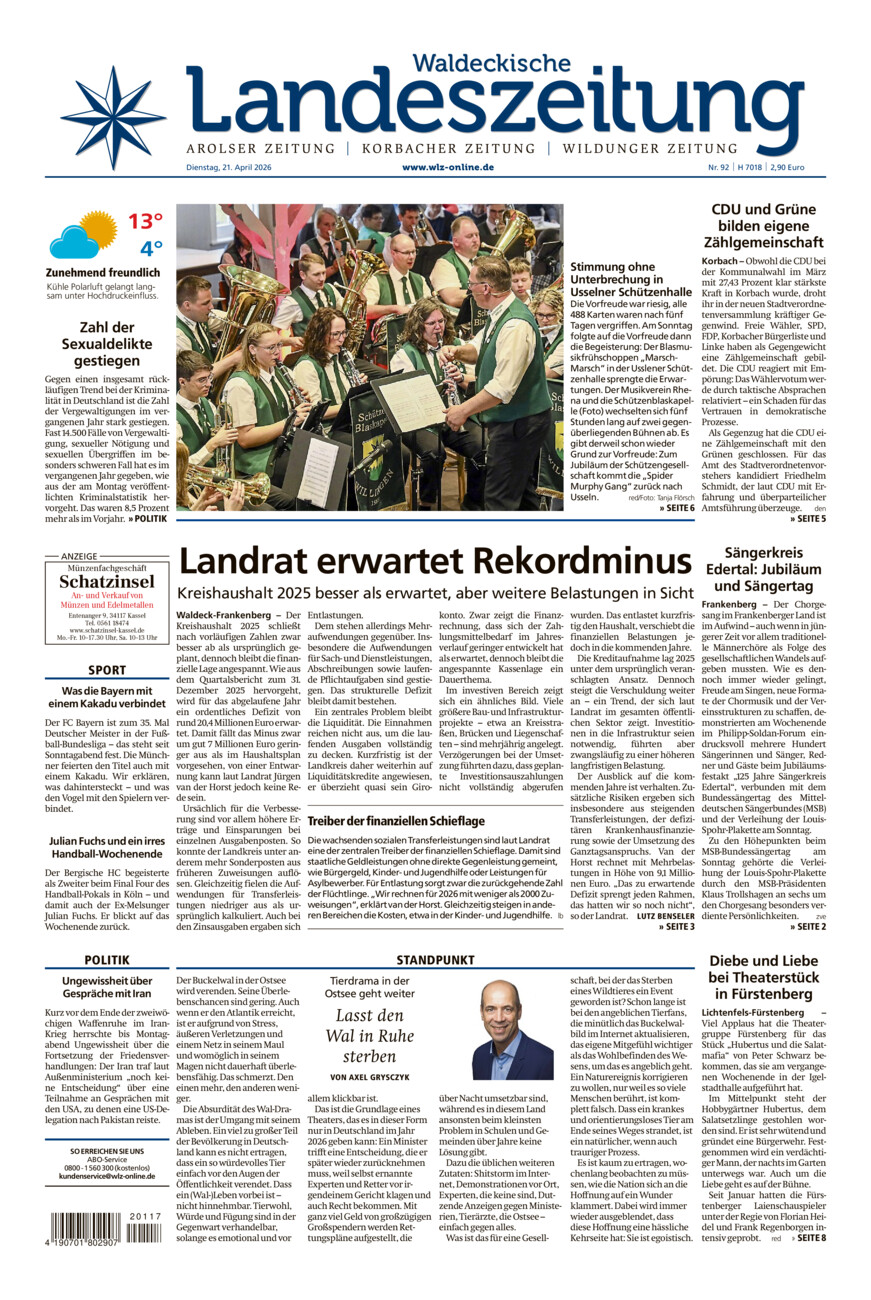 Waldeckische Landeszeitung vom Dienstag, 21.04.2026
