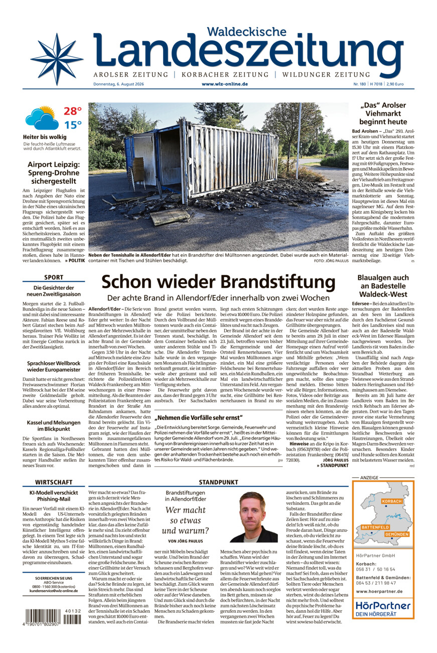 Waldeckische Landeszeitung vom Donnerstag, 06.08.2026