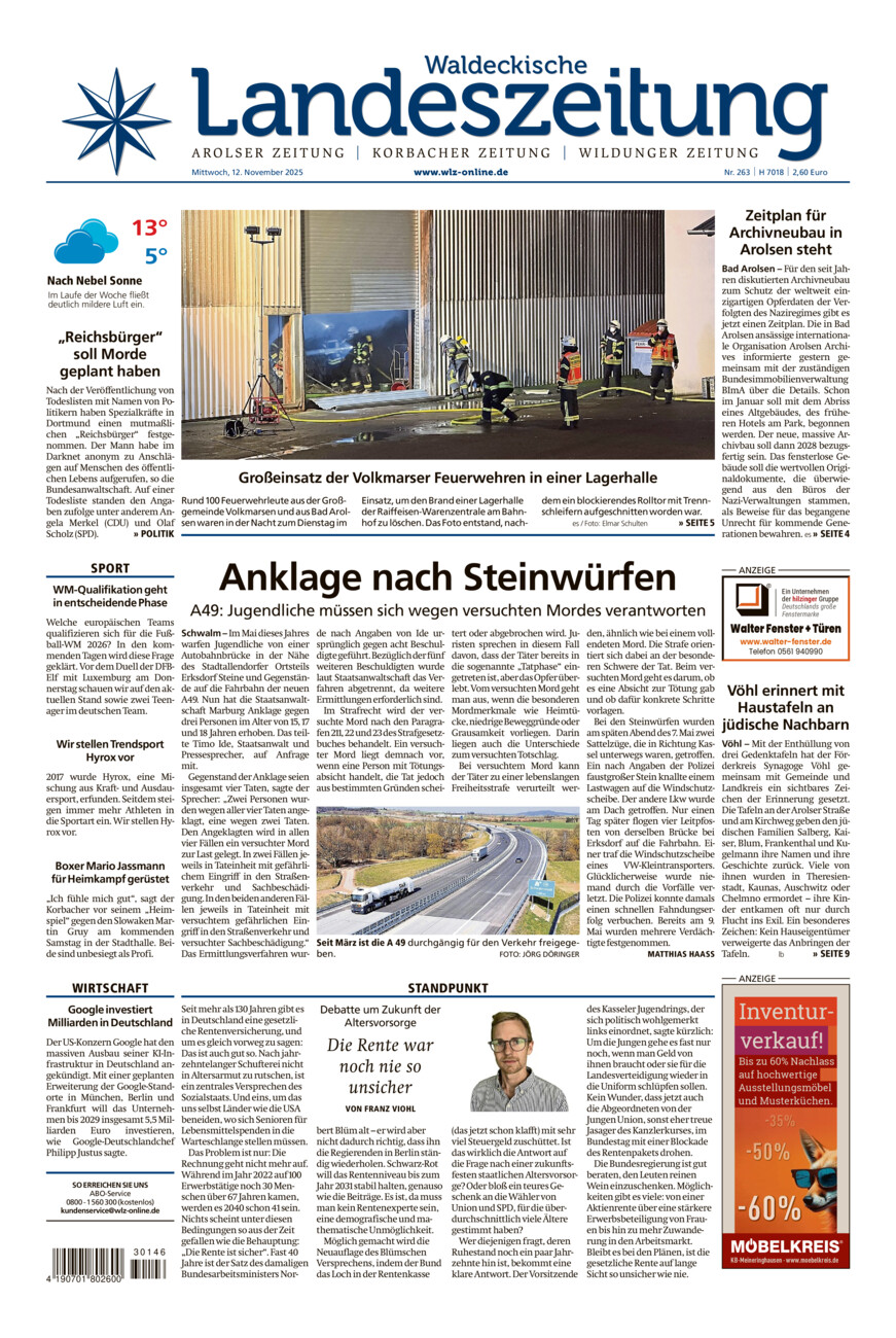 Waldeckische Landeszeitung vom Mittwoch, 12.11.2025