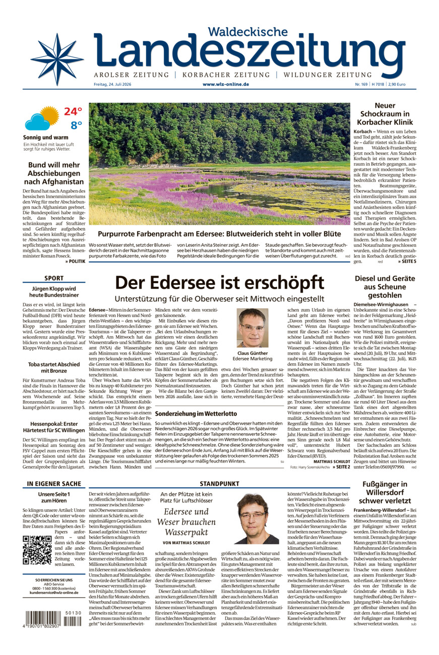 Waldeckische Landeszeitung vom Freitag, 24.07.2026