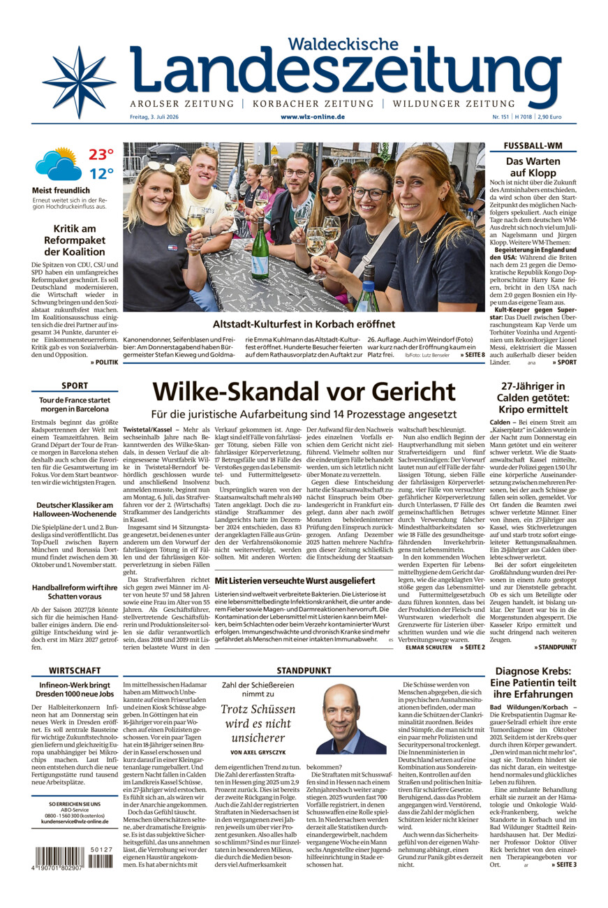 Waldeckische Landeszeitung vom Freitag, 03.07.2026