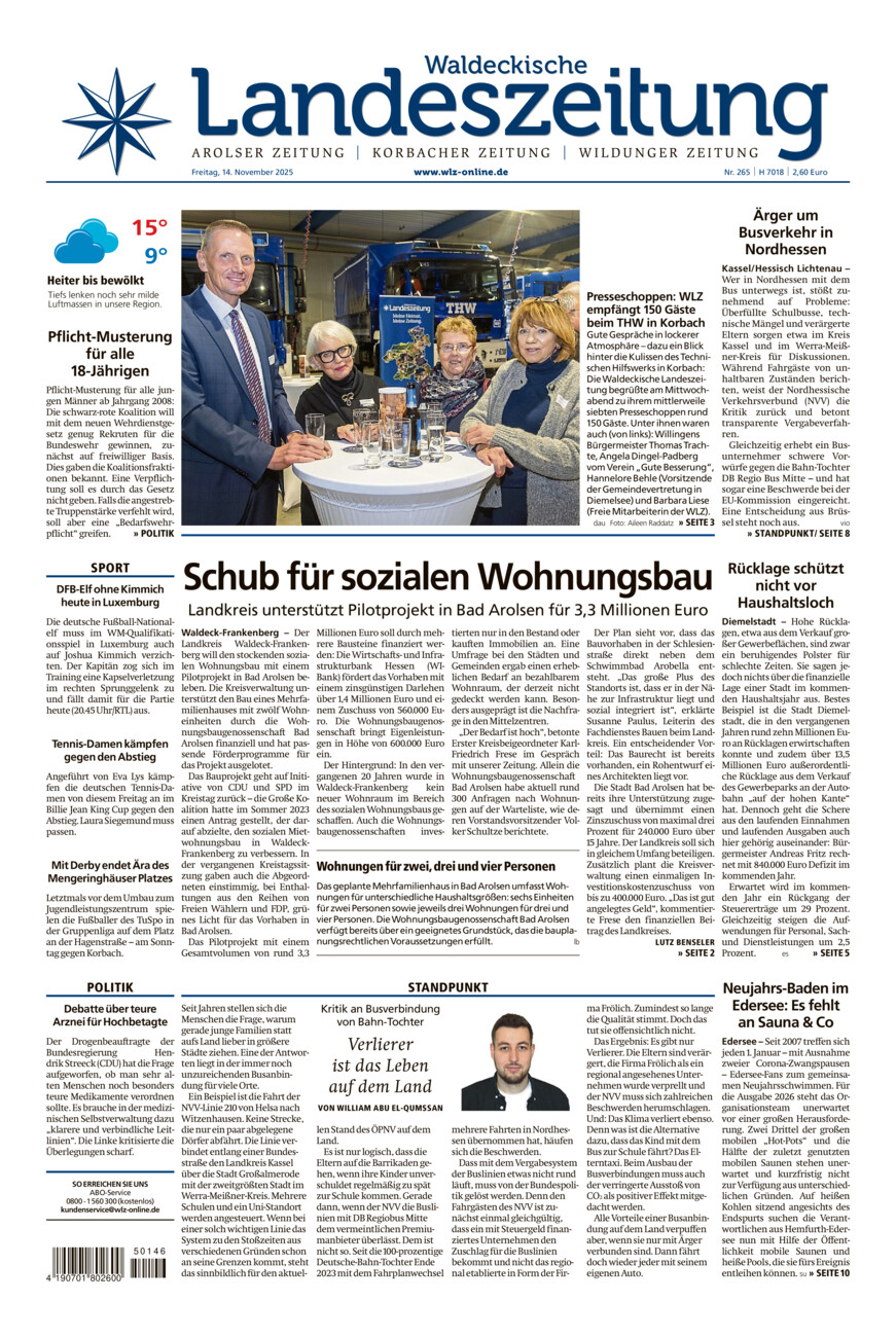 Waldeckische Landeszeitung vom Freitag, 14.11.2025