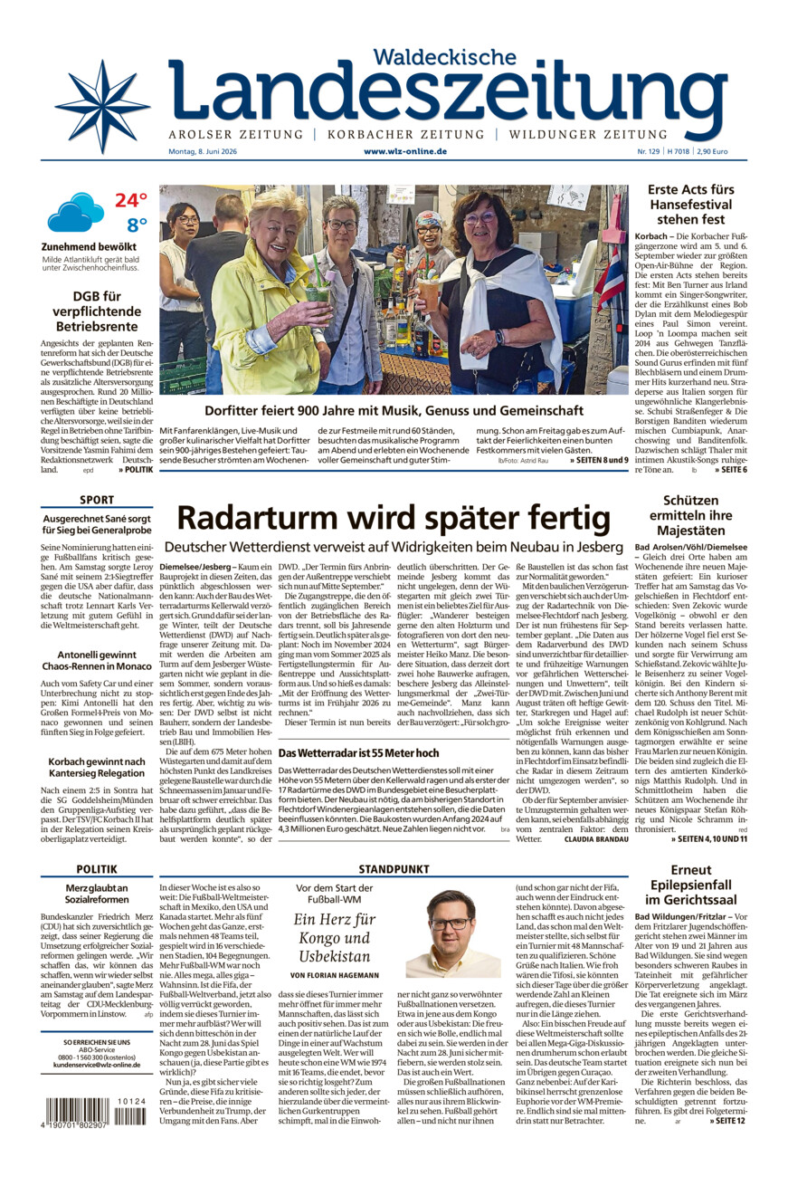 Waldeckische Landeszeitung vom Montag, 08.06.2026