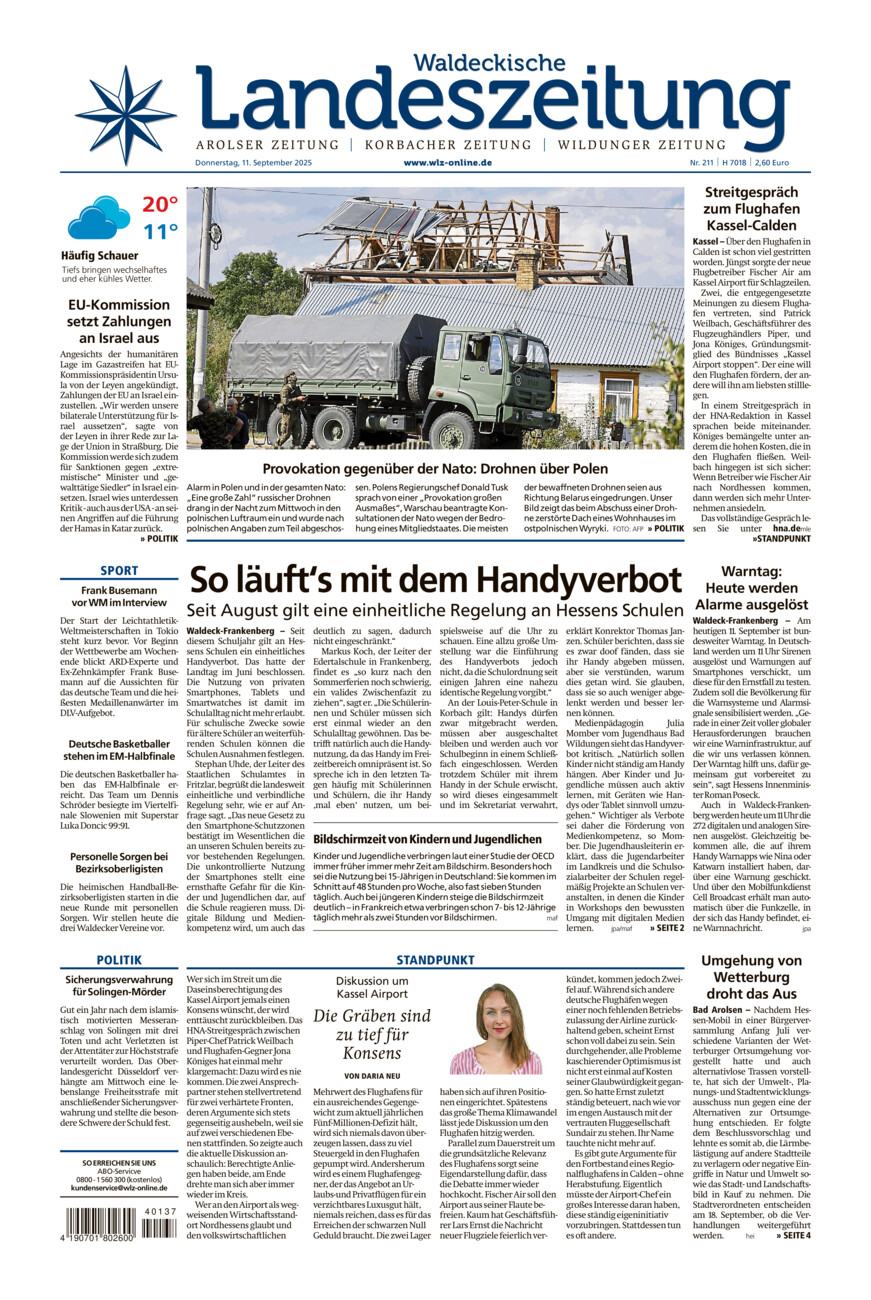 Waldeckische Landeszeitung vom Donnerstag, 11.09.2025