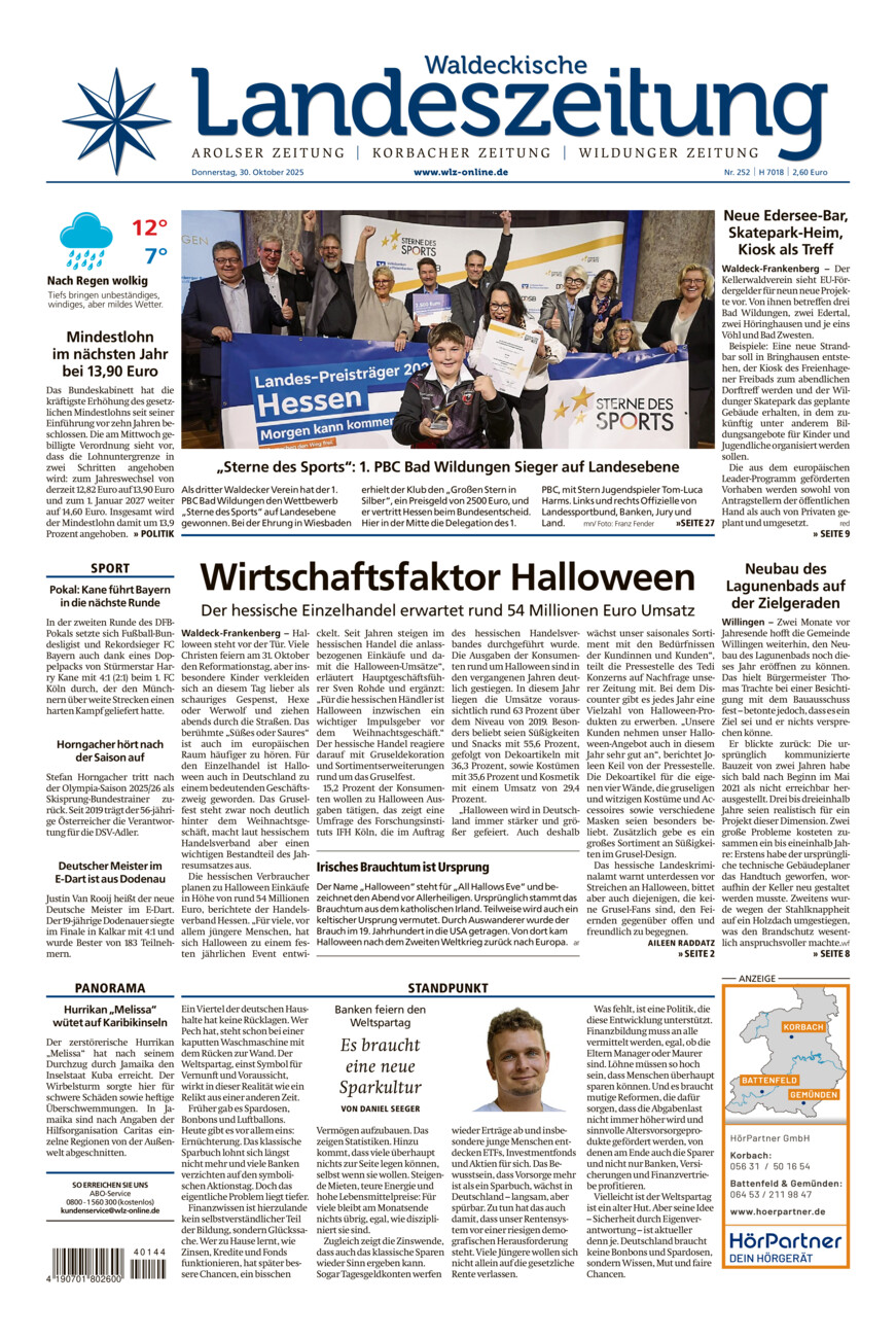 Waldeckische Landeszeitung vom Donnerstag, 30.10.2025