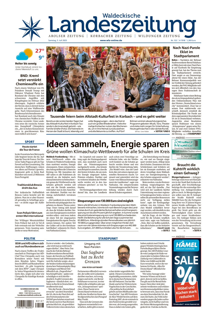 Waldeckische Landeszeitung vom Samstag, 05.07.2025
